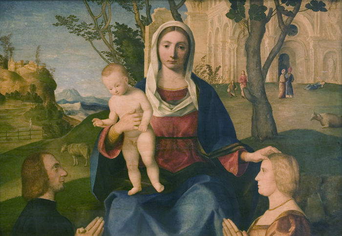 Bestand:Vincenzo Catena - The Virgin and Child with a Male and a Female Donor - KMS3673 - Statens Museum for Kunst.jpg