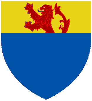 Arms: Azure on a chief Or a lion issuant Gules.[3]