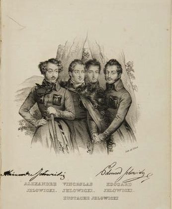de g. à dr. '''Aleksander''', Wacław (père), Eustachy et Edward Jełowicki en 1830