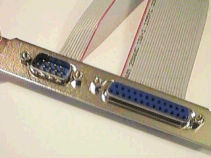 A 9-pin male (DE-9M) connector (plug), and a 25-pin female (DB-25F) connector (socket) Dsubs.png