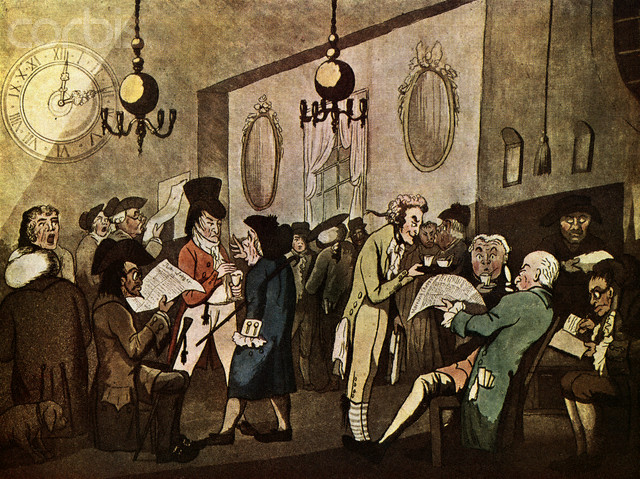 An image of an illustration showing an artist's impression of Edward Lloyd's coffee house, drawn in 1789.