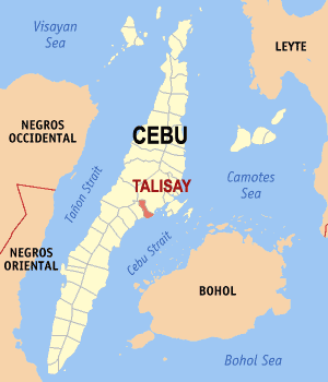 Mapa sa Sugbo nga nagpakita kon asa nahimutang ang Dakbayan sa Talisay