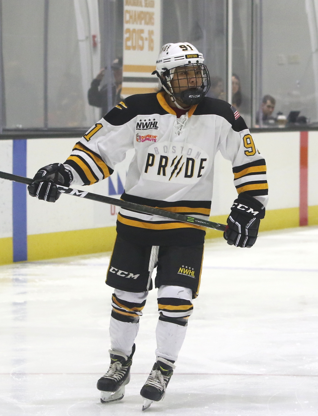 Rachel Llanes playing for the Boston Pride in the 2016–17 NWHL season