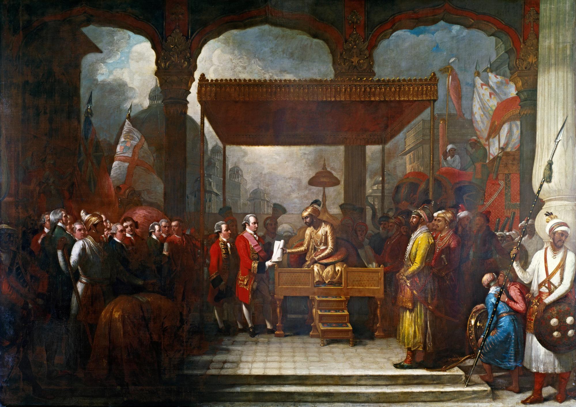 Shah 'Alam conveying the grant of the Diwani to Lord Clive.j Image: Benjamin West [Public domain]/Wikimedia