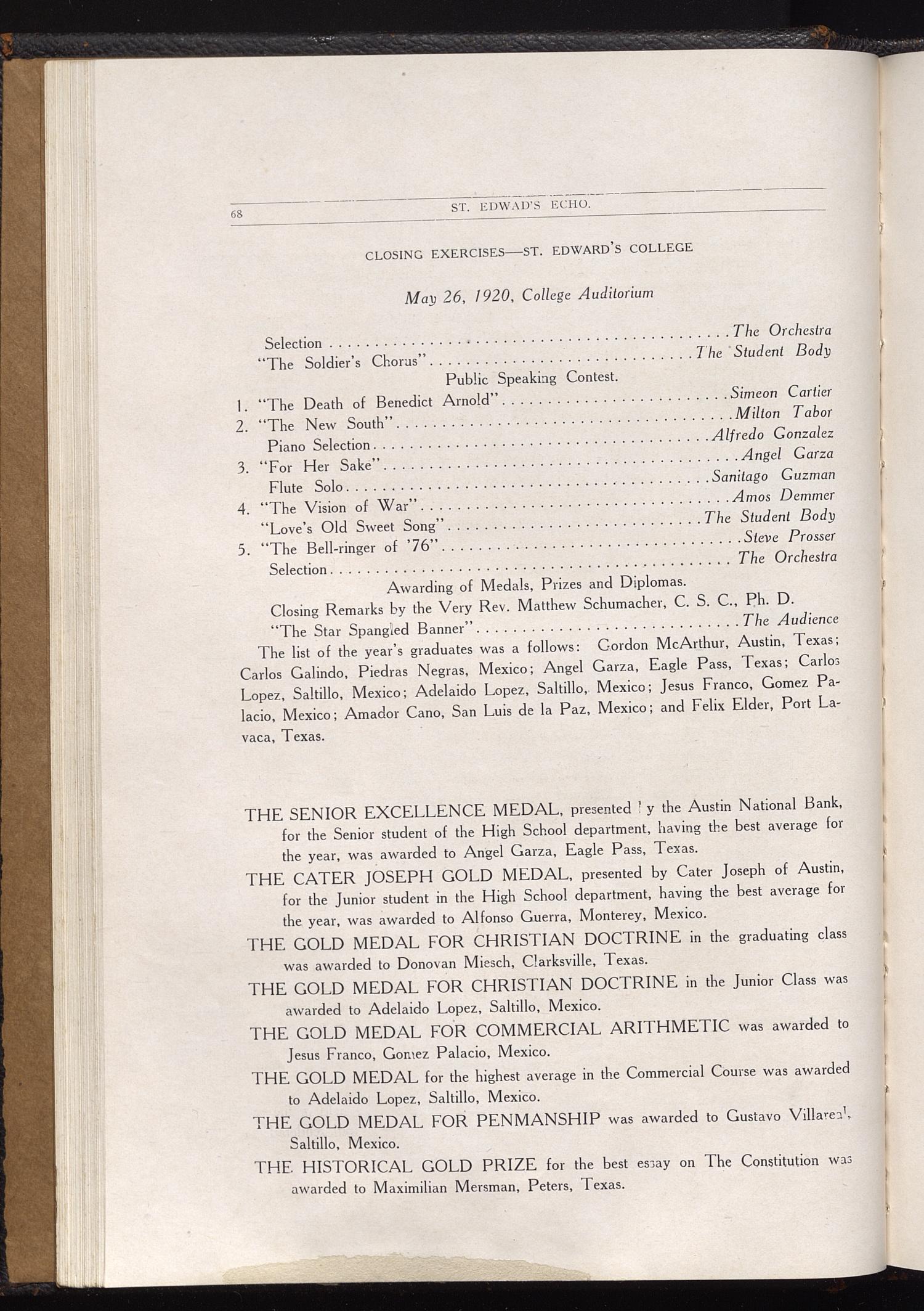 St. Edward's Echo (Austin, Tex.), Vol. 1, No. 4, Ed. 1, April 1920 - DPLA - 583a88820062317fc39a72e0caf16d7a (page 14)