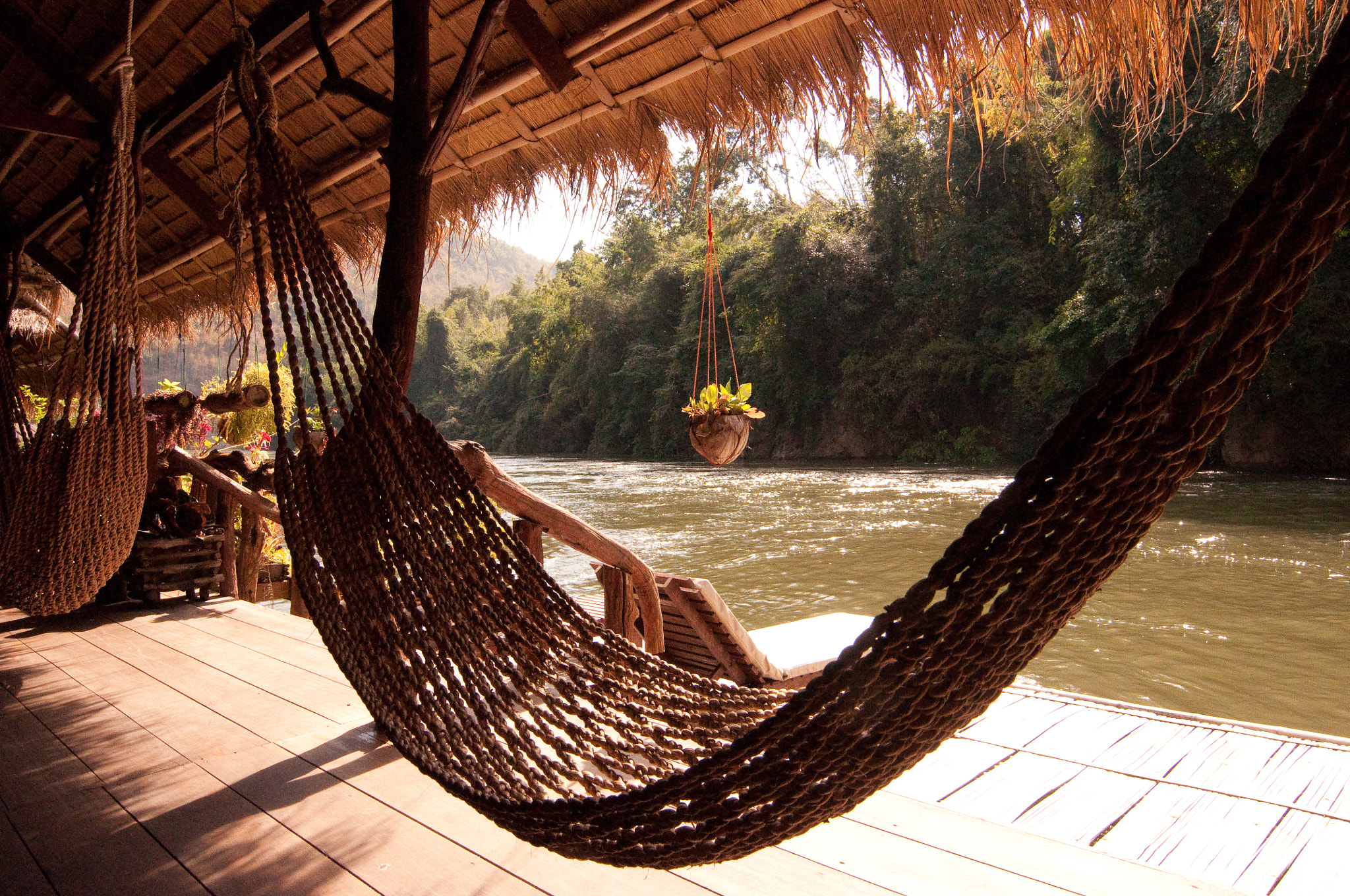 Hammock under a Shelter next to a River