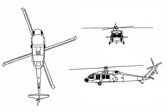 File:Sikorsky UH-60A Black Hawk 3-view line drawing.png