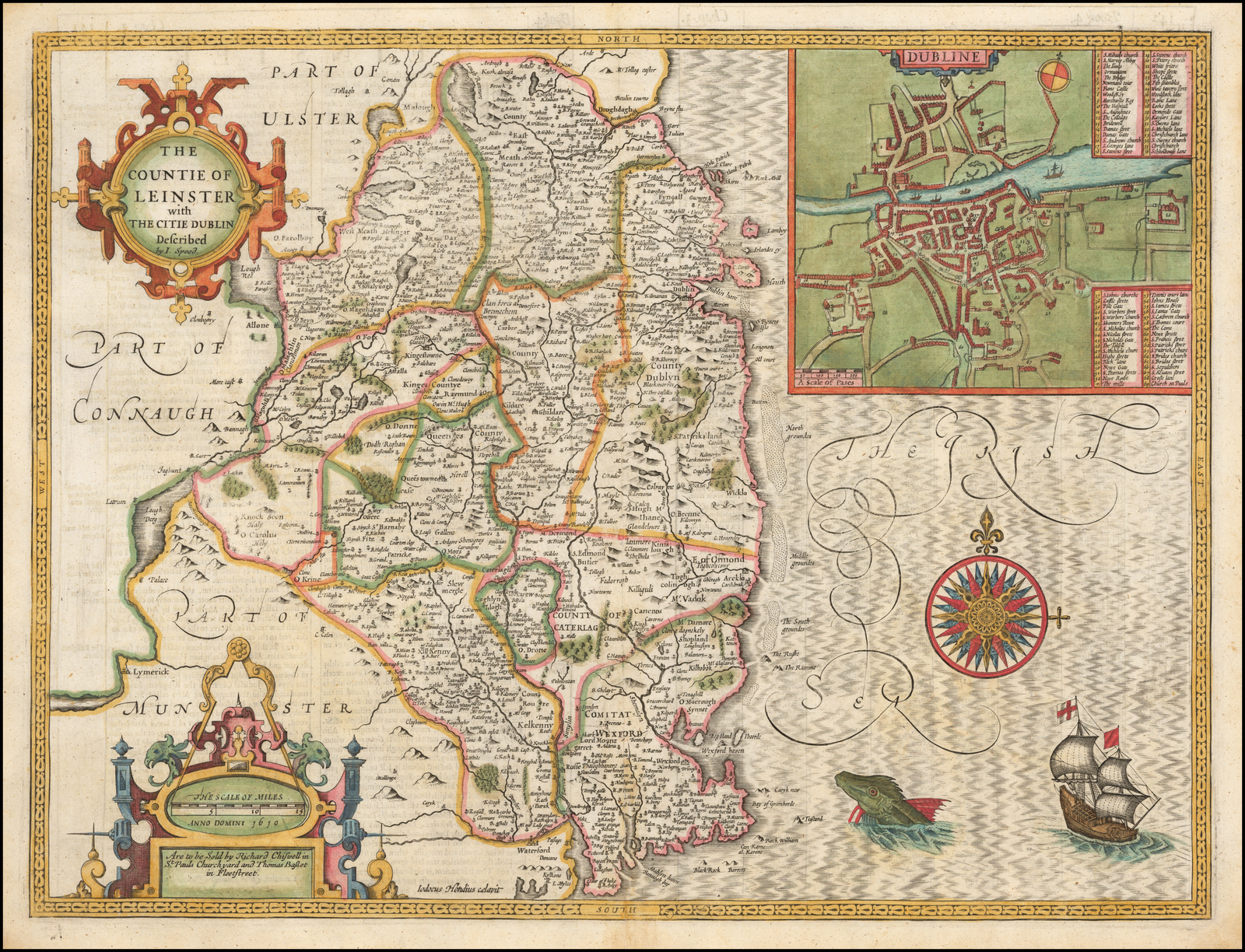 NORTHUMBERLAND County Map in 1610 by John Speed Uncoloured 