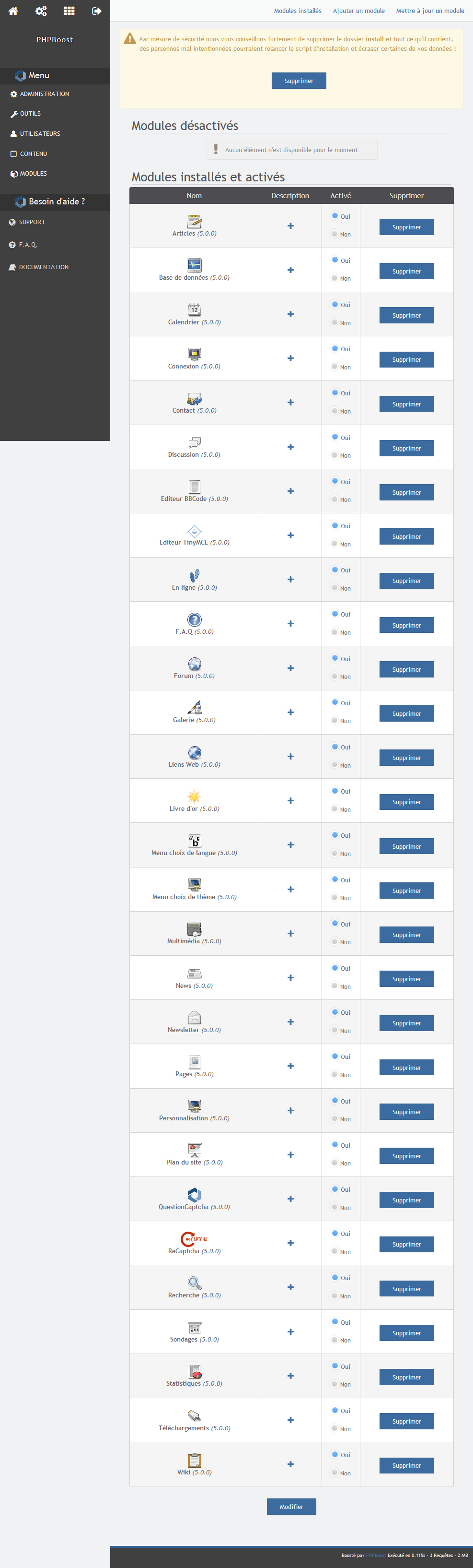 Modules page