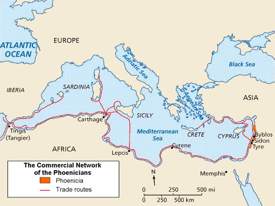 Map of Phoenicia and its Mediterranean trade routes