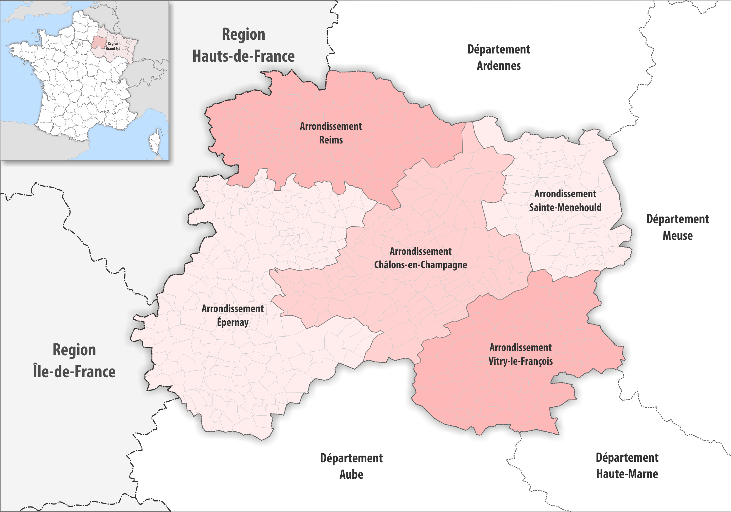 carte arrondissements de la Marne