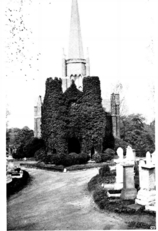 Hosking's Imposing chapel at Abney Park: notable as the first nondenominational Cemetery Chapel in Europe. Unfortunately, ivy obscured the ornate south facade of the Abney Park Chapel by the date of this photograph (Edwardian times) and repairs to the steeple led to a loss of its banding and some other simplification. Hosking chapel1.jpg