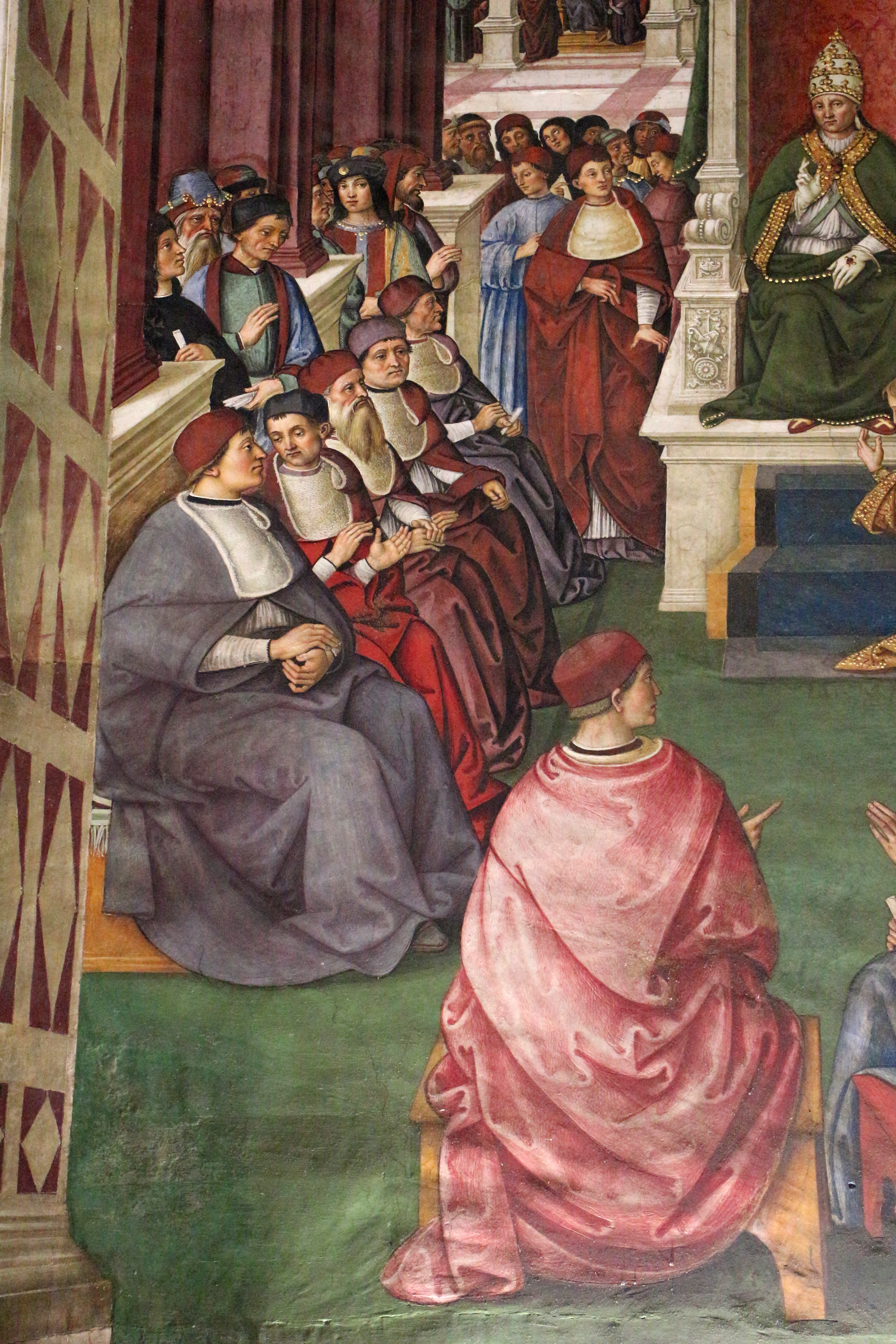 Pinturicchio, Biblioteca Piccolomini, Enea Silvio fa atto di sottomissione a Eugenio IV (dettaglio), Siena, Duomo