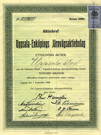 File:Share certificate Uppsala-Enköpings Järnväg Sweden 1909.jpg