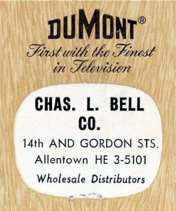 File:"DUMONT" "First with the Finest in Television" art detail, 1951 - Chas L Bell Company - Matchbook - Allentown PA (cropped).jpg