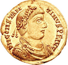 Moneda de oro con un retrato de Constantino III