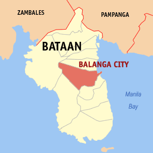 Map of Bataan with Balanga highlighted