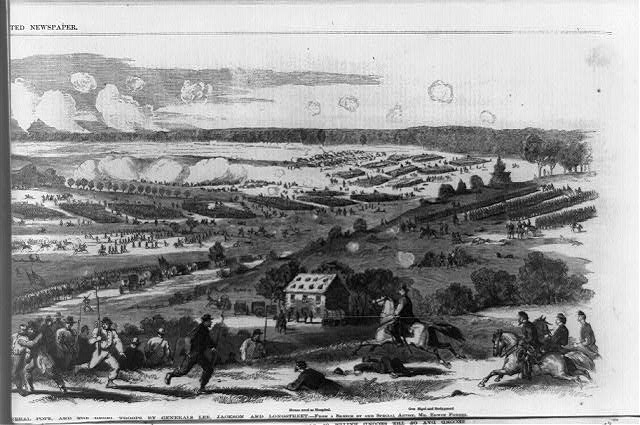 File:Second day of the second battle of Bull Run, fought Saturday, August 30--the National forces commanded by Major General Pope, and the rebel troops by General Lee, Jackson and Longstreet 3b41007r.jpg