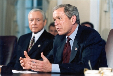 Hatch visits at the White House with President George W. Bush following the September 11 attacks.