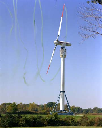 An experimental Wind Turbine being tested at NASA's Plum Brook station in 1982.