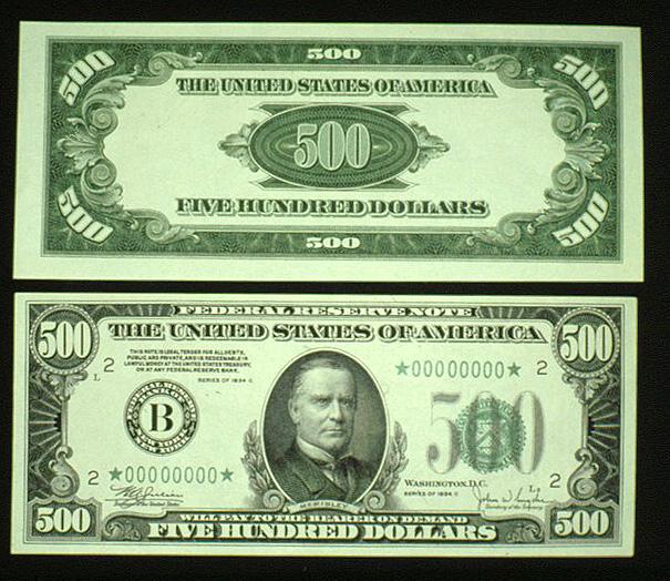 500 dollar bill front and back