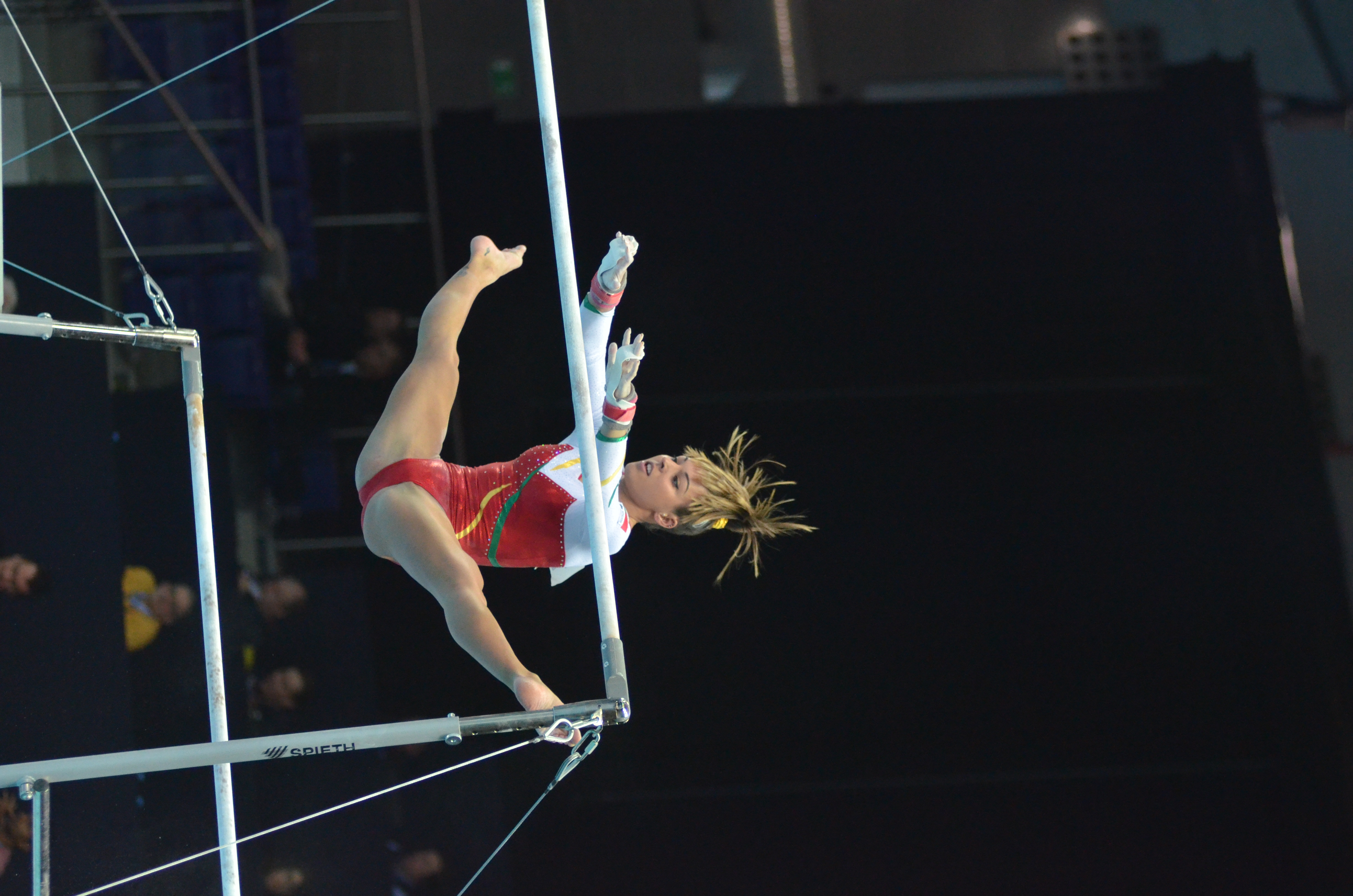 Martins on the uneven bars at the [[2019 European Artistic Gymnastics Championships|2019 European Championships]]