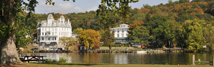 A view of Goodspeed Opera House taken across the river