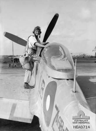File:Flying Officer Terry of 84 Squadron RAAF with Mustang at Ross River Qld July 1945 AWM NEA0714.jpg