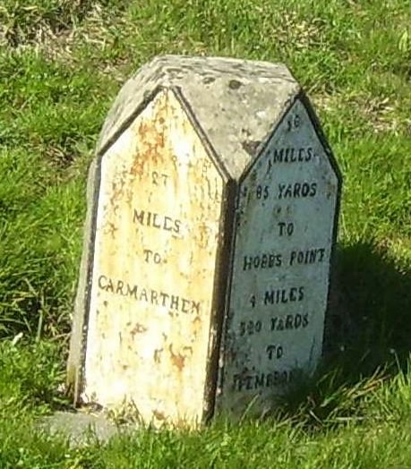 File:Old Milestone by the former A477, Sageston, Carew parish - geograph.org.uk - 6068671.jpg