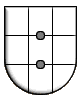 A pajzs részei a portugál heraldikában (fent: Ponto de honra, díszhely, lent: Umbigo do escudo, köldökhely)
