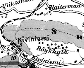 Vesnice Kiviniemi na finské mapě z roku 1923