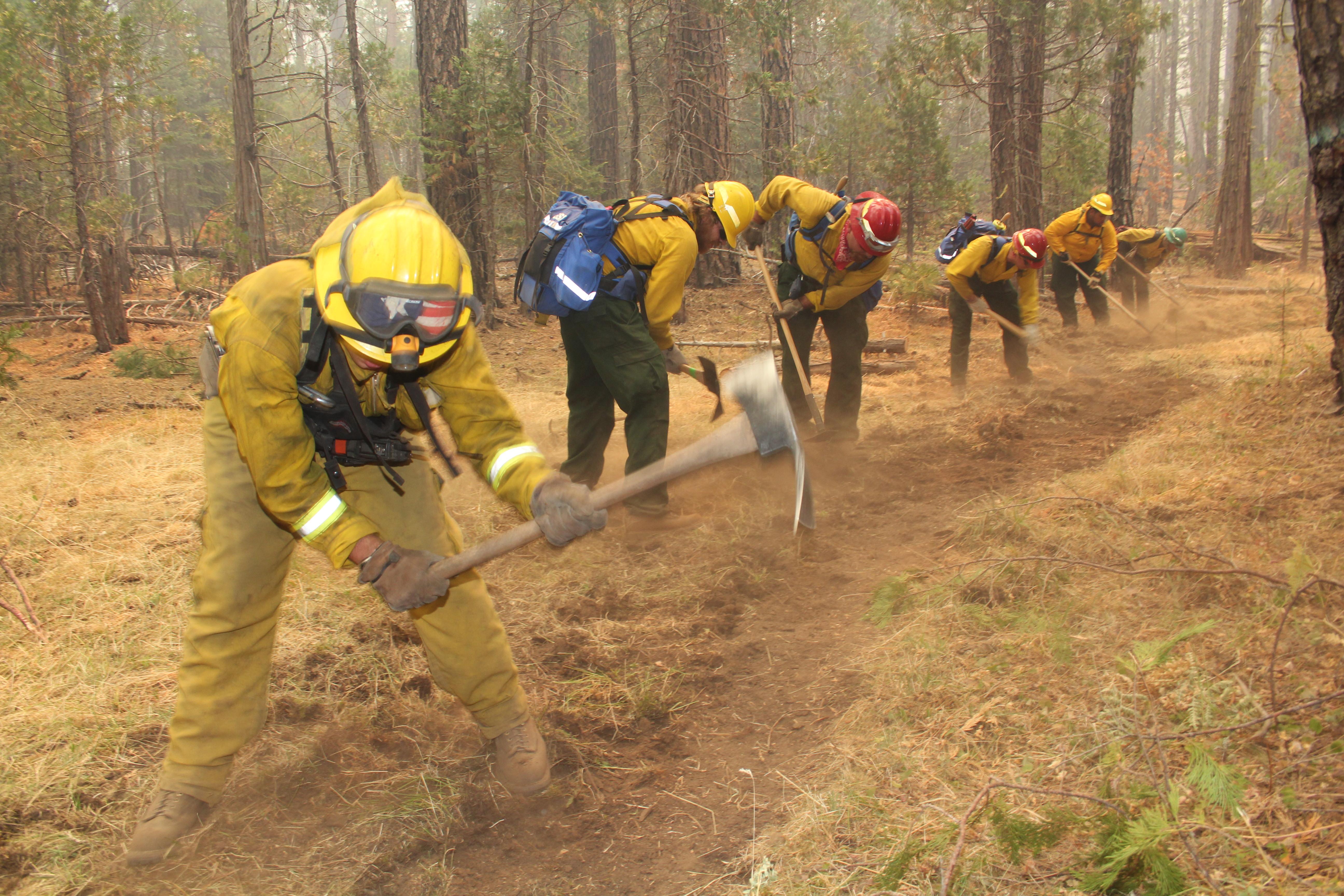 File:Fire Crews construct fireline on the Rim Fire (9623960852