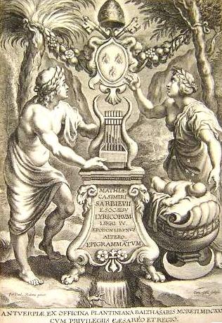 Frontispiece of ''Lyricorum Libri'' by Maciej Kazimierz Sarbiewski (Antwerp, [[Plantin Press