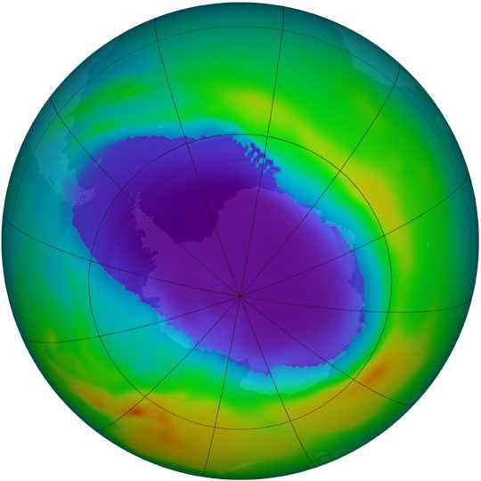 Fotografía de la NASA mostrando el agujero capa ozono