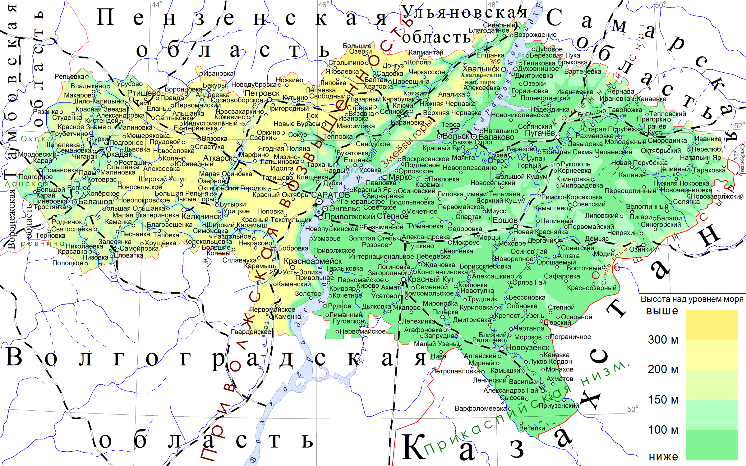 Подробная карта Саратовской области с достопримечательностями