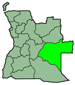 Harta provinciei Moxico în cadrul Angolei