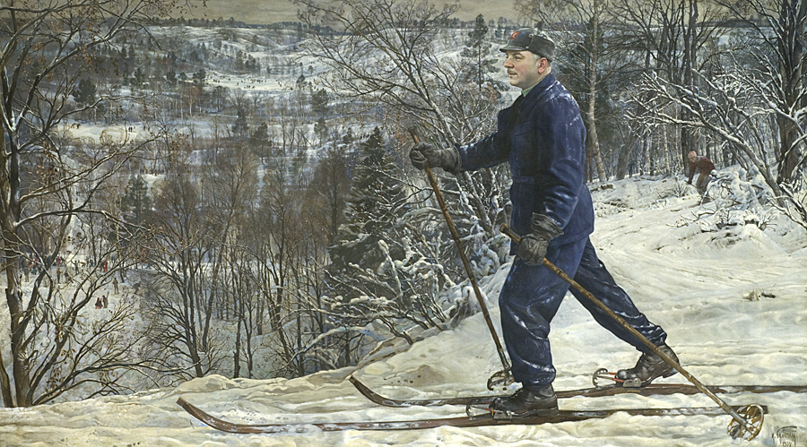 Ворошилов на лыжной прогулке. Художник И. Бродский, 1937