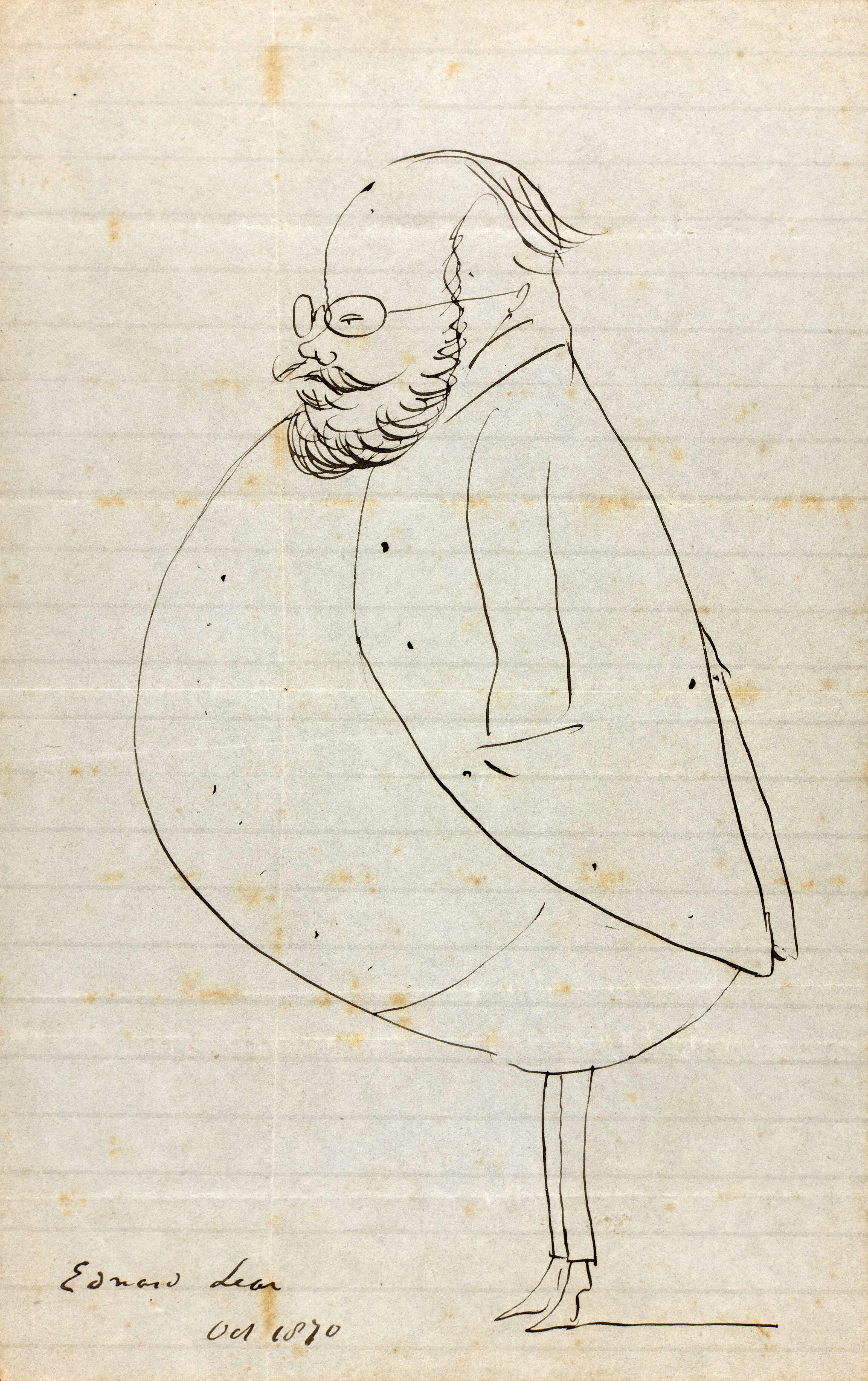 Edward Lear, autocaricatura, 1870.