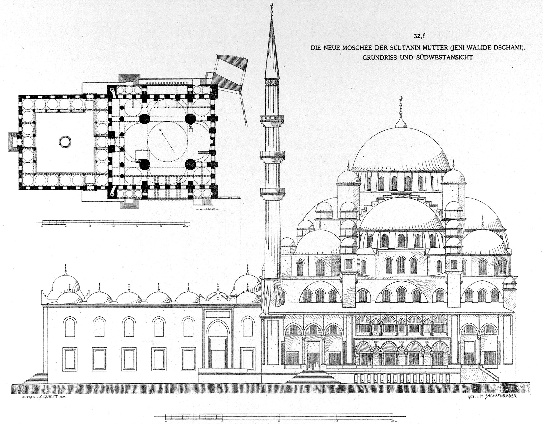 plan and side elevation of yeni valide cami new mosque eminonu istanbul https upload wikimedia org wikipedia co mimari mimari planlari dini mimari