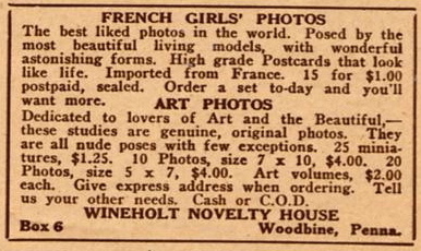 1926 U.S. advertisement for "French" postcards