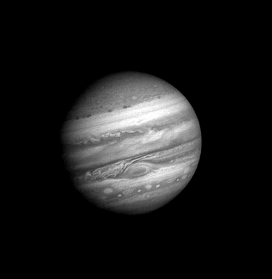 Timelapse of Jupiter's cloud system moving over the course of one month (photographed during Voyager 1 flyby in 1979)