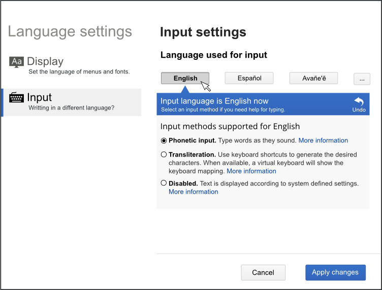 Input change event. Changes in input.