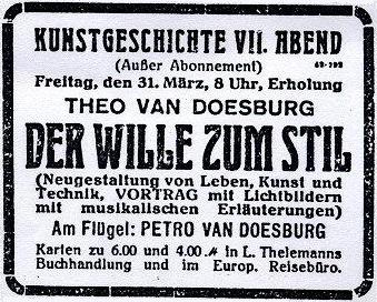 Aankondiging van de lezing Der Wille zum Stil in Weimar.