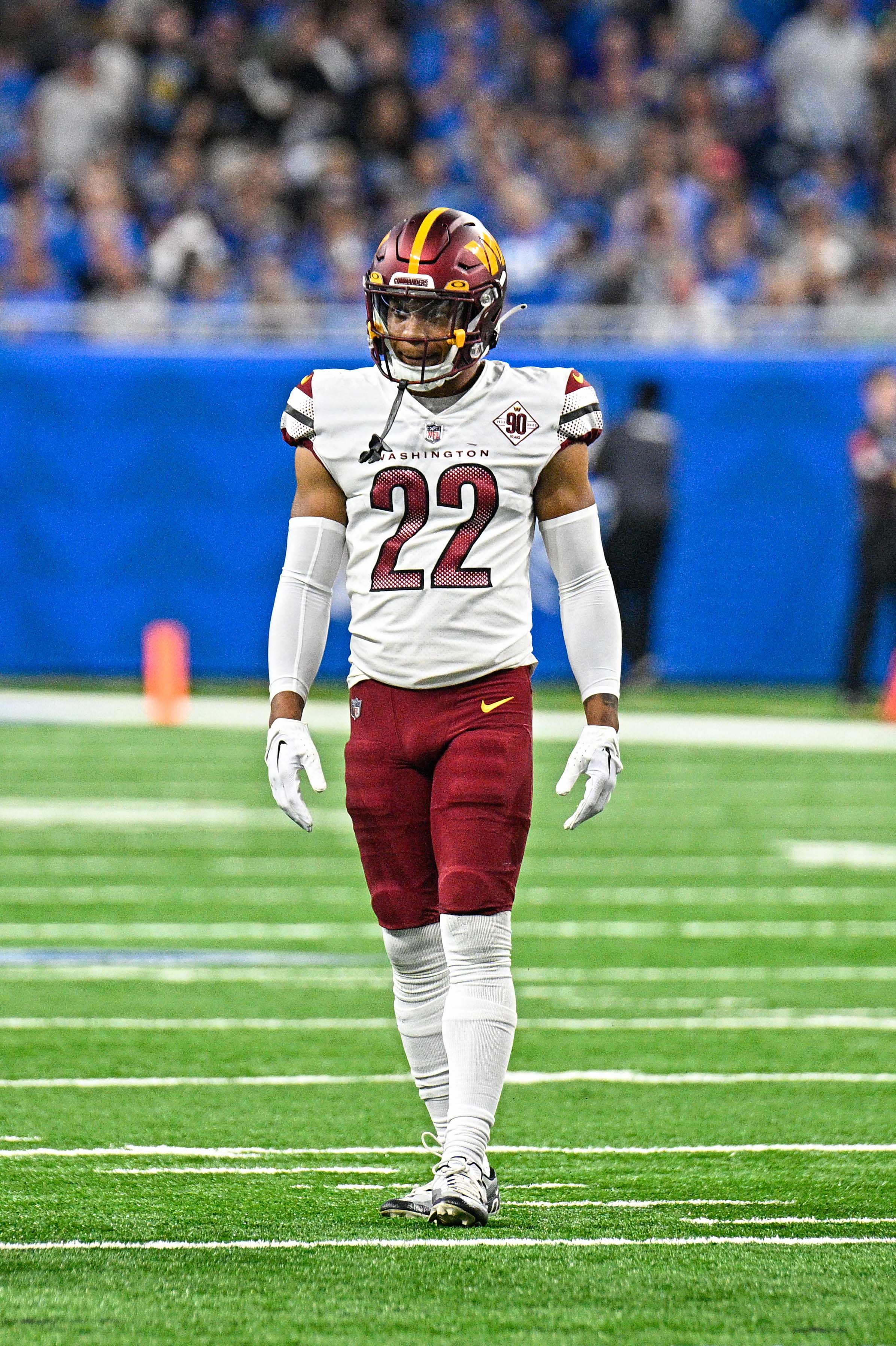 Darrick Forrest of the Washington Commanders reacts after a play News  Photo - Getty Images