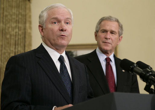 File:Gates accepts nomination as Sec of Def from Bush, November 8, 2006.jpg