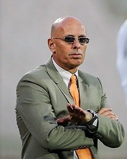 Stephen Constantine (during an India vs Iran match), has been one of the most successful foreign coaches for the national team (2015–2019)