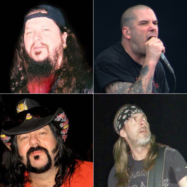 (von links nach rechts und oben nach unten) Dimebag Darrell, Phil Anselmo, Vinnie Paul, Rex Brown (Collage)