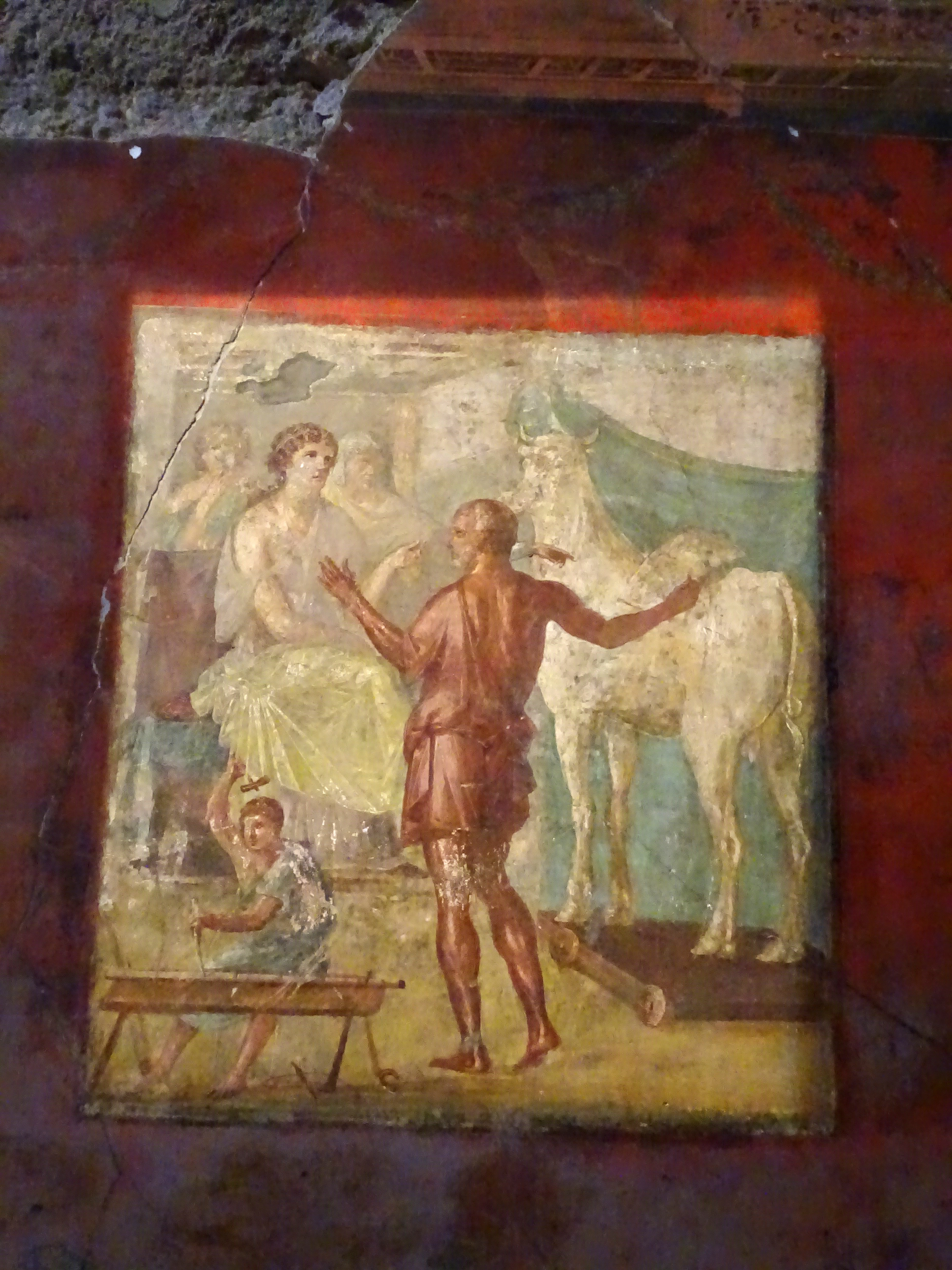 Pompeii House of Vettii 26:第四种风格，右边是三个人和一匹白马。