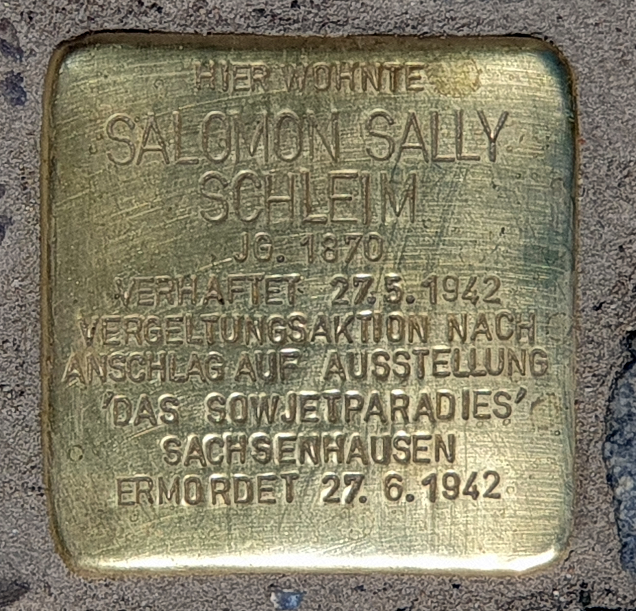 File:Stolperstein Choriner Str Sally Schleim.jpg - Wikimedia Commons