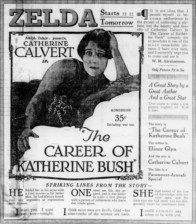 The Career of Katherine Bush (1919) - 3.jpg English: Newspaper ad for the American film The Career of Katherine Bush (1919) with Catherine Calvert